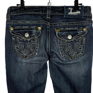 MEK OAXACA Cigarette Jeans Womens Size 26 Blue Distressed Flap Pockets Low Rise
